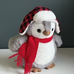 NWT 9in‎ Bearington Collection Penguin with Winter Hat Scarf Stuffed Plush Decor